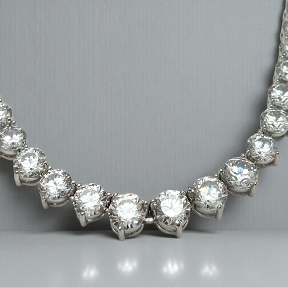 925 Tennis Necklace REAL Sterling Silver 18” Graduated Cubic Zirconia - Picture 9 of 11